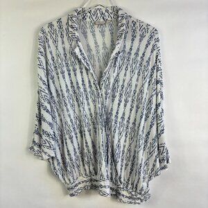Anthropologie Postmark Ikat batwing top XS / S oversized blue Boho crossover